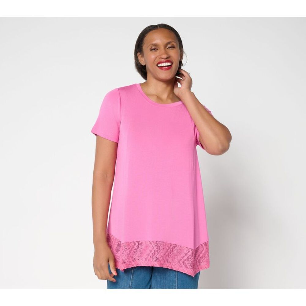 SUNNYLiFE Women's Top Sz S Short Sleeve Tee Lace Trim Pink A702426